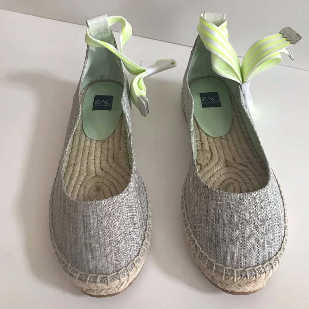 ZAC Zac Posen Vinca Gray Ballet Flat Espadrille With Ribbon Ankle Tie Size 7 NIB